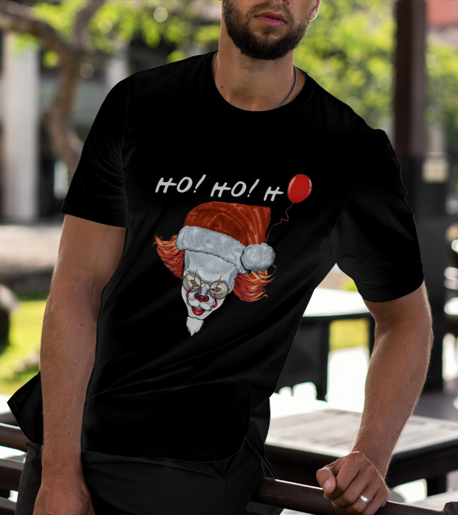 HO HO HO Novel Killer Clown Santa With Red Balloon T-Shirt