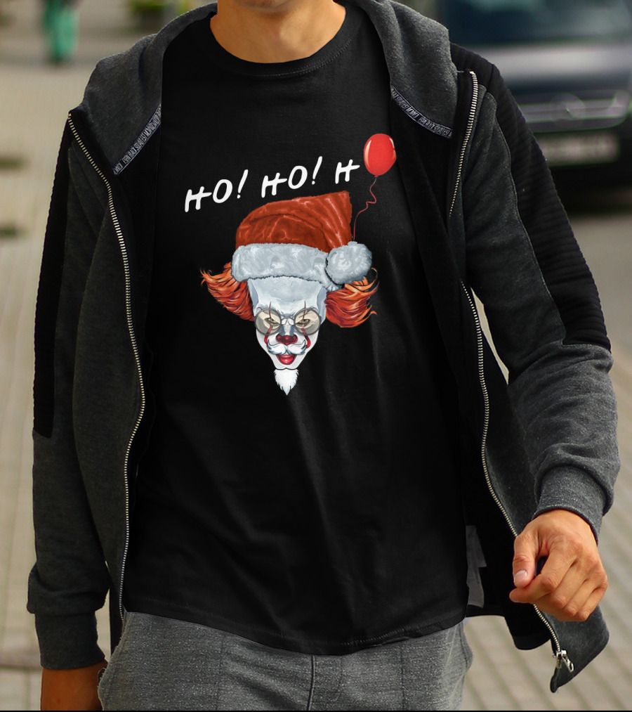 HO HO HO Novel Killer Clown Santa With Red Balloon T-Shirt