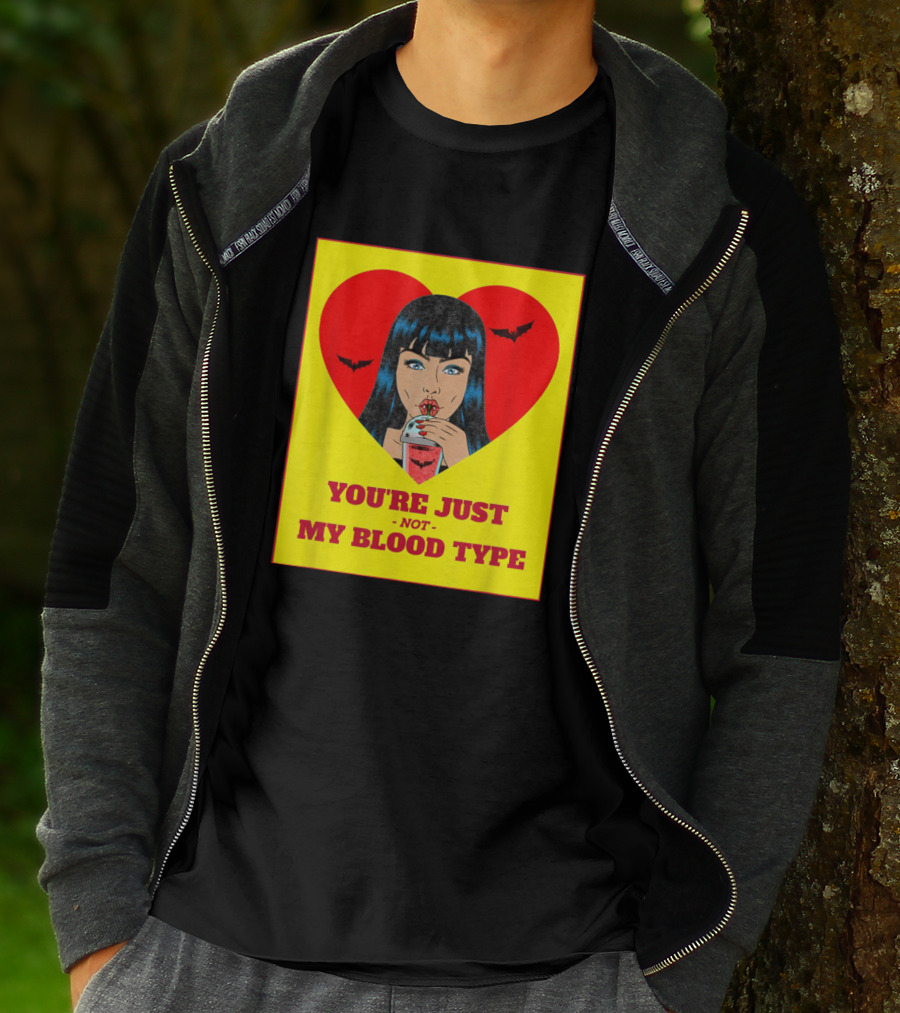 You're Just Not My Blood Type Vampire Witch Heart Bats Halloween T-Shirt