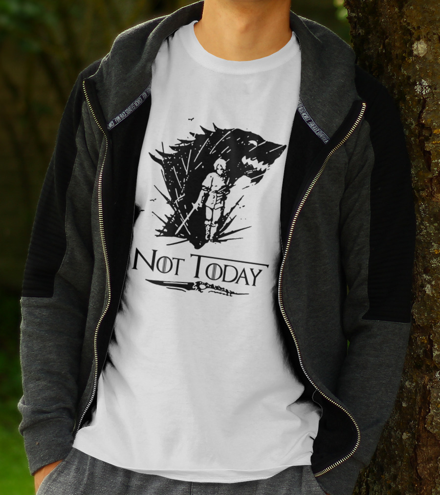 Not Today Sword Character With Direwolf Shadow T-Shirt