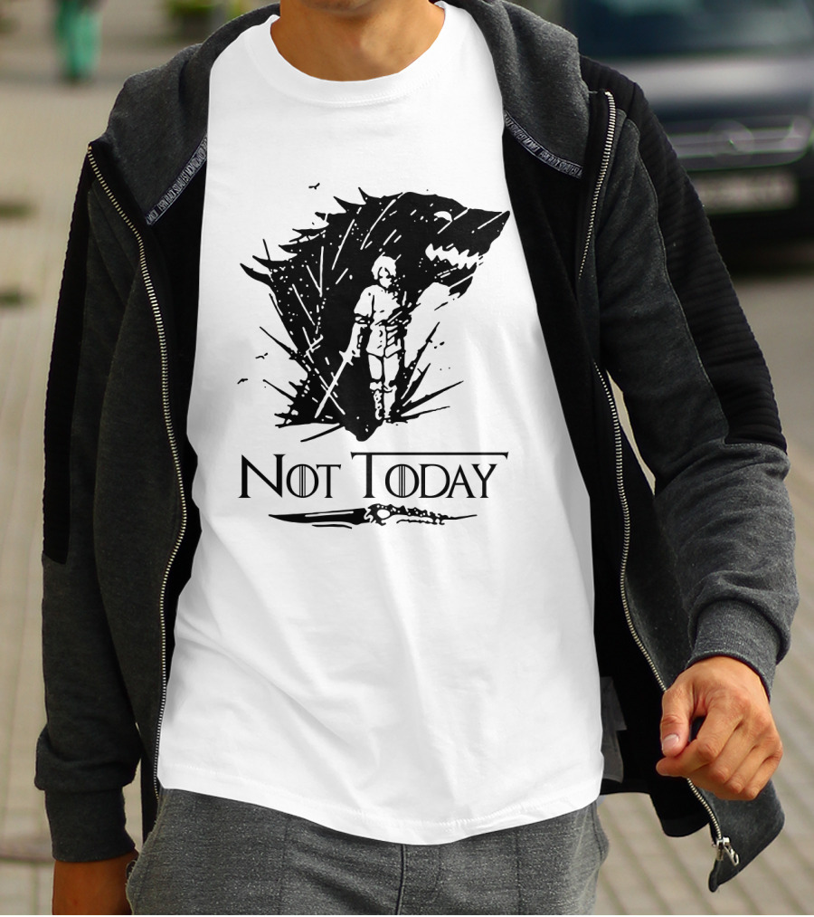 Not Today Sword Character With Direwolf Shadow T-Shirt