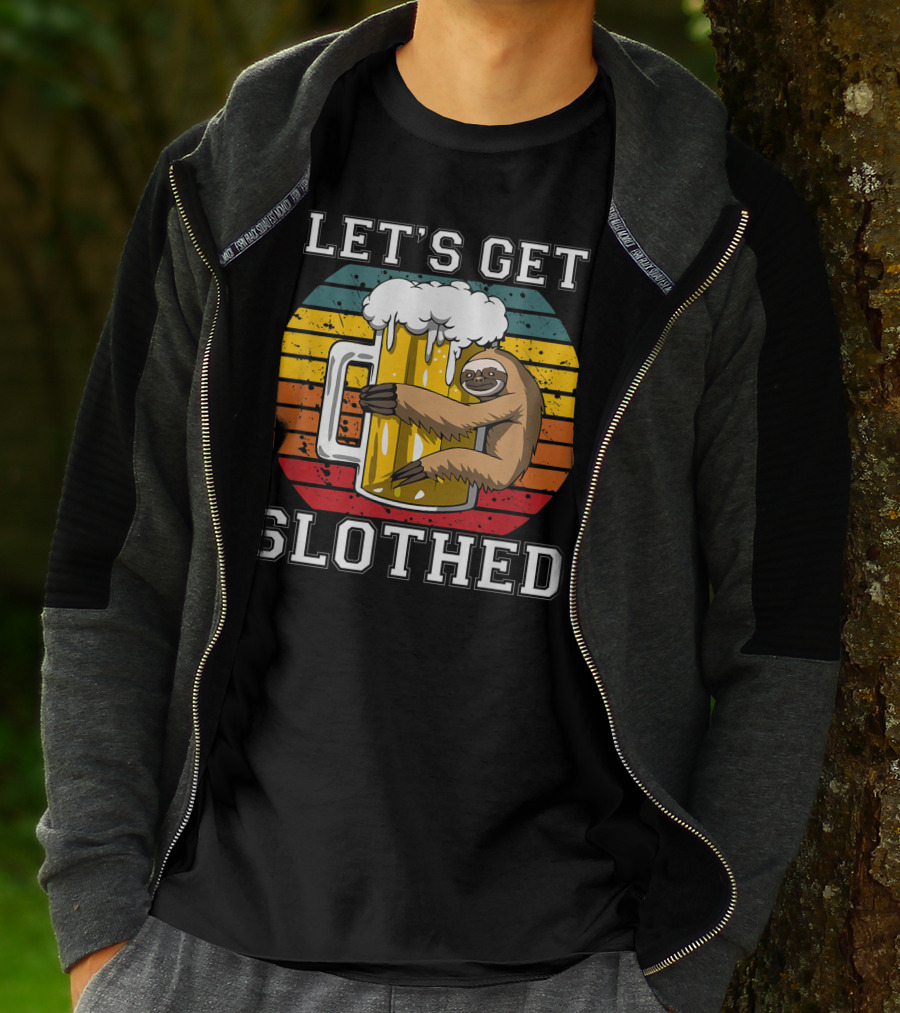 LET'S GET SLOTHED Retro Beer Mug And Sloth Hug T-Shirt
