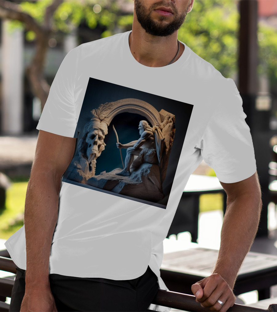 A Strong Old Man Warrior Statuesque Power In Mythical Stone Arch T-Shirt