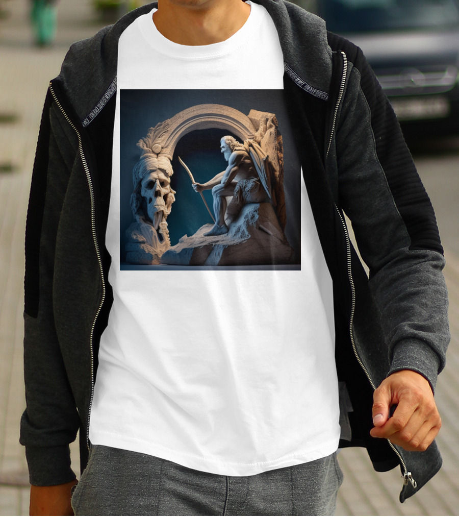 A Strong Old Man Warrior Statuesque Power In Mythical Stone Arch T-Shirt