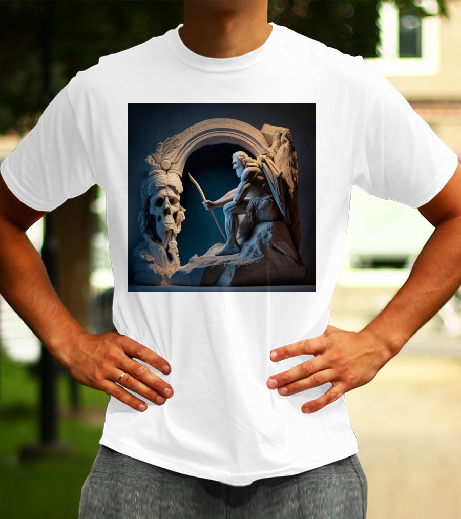 A Strong Old Man Warrior Statuesque Power In Mythical Stone Arch T-Shirt
