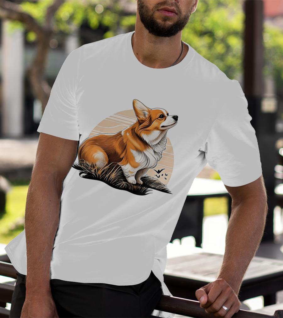 Corgi Dog Cute Sunset Scene T-Shirt