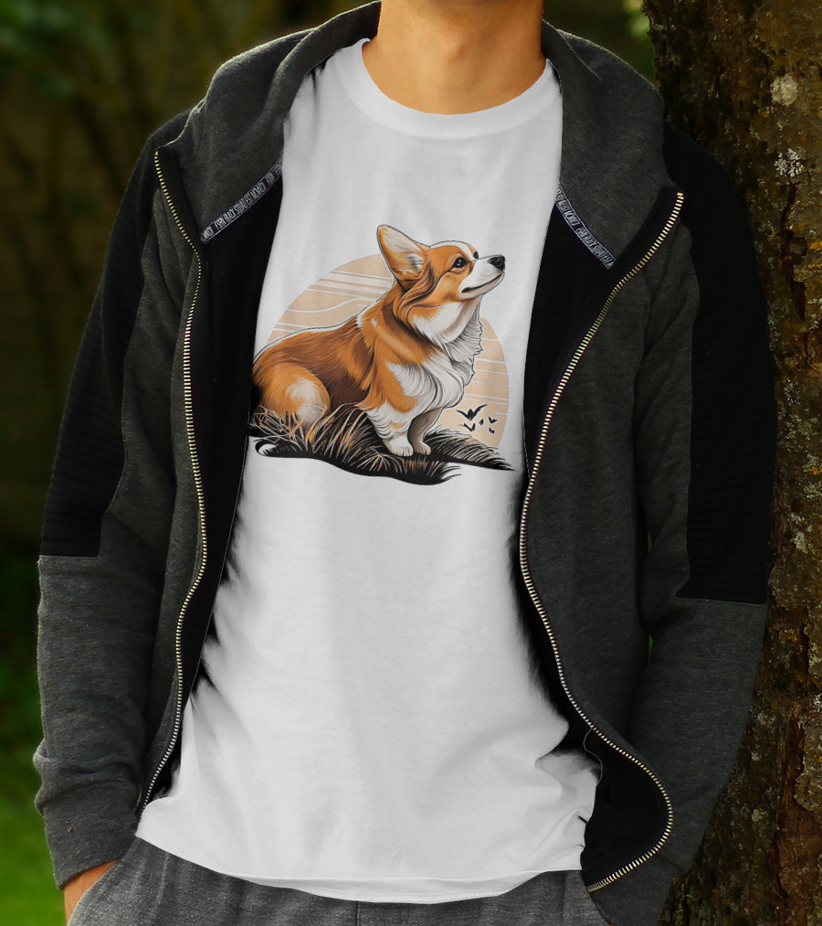 Corgi Dog Cute Sunset Scene T-Shirt