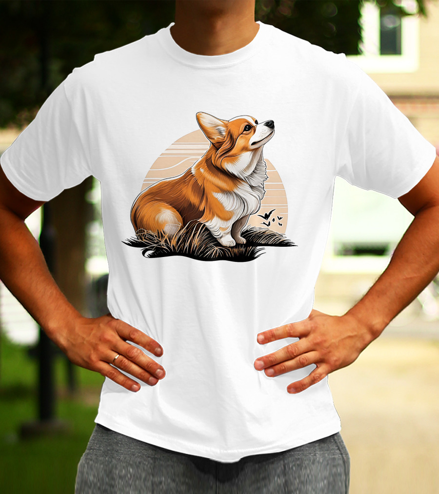 Corgi Dog Cute Sunset Scene T-Shirt
