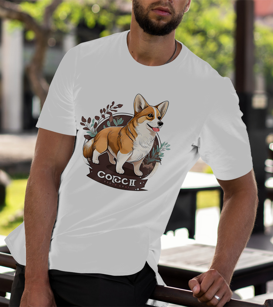 Corgi Cute Baby Dog Illustration With Floral Background T-Shirt