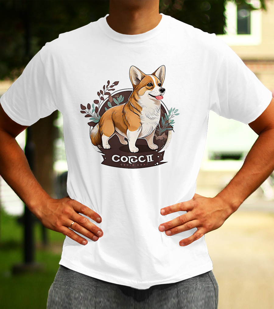 Corgi Cute Baby Dog Illustration With Floral Background T-Shirt