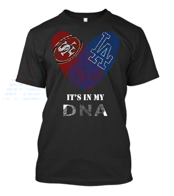 49Ers Dodgers SF LA Heart Fingerprint DNA T-Shirt