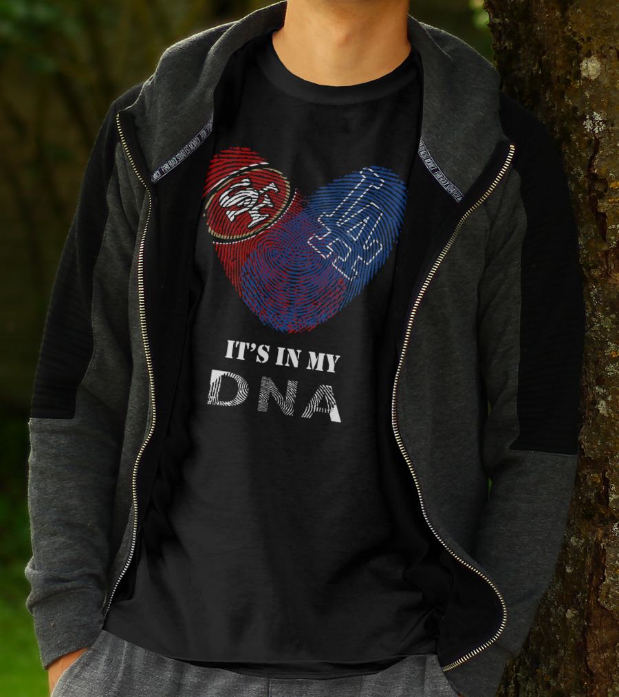 49Ers Dodgers SF LA Heart Fingerprint DNA T-Shirt