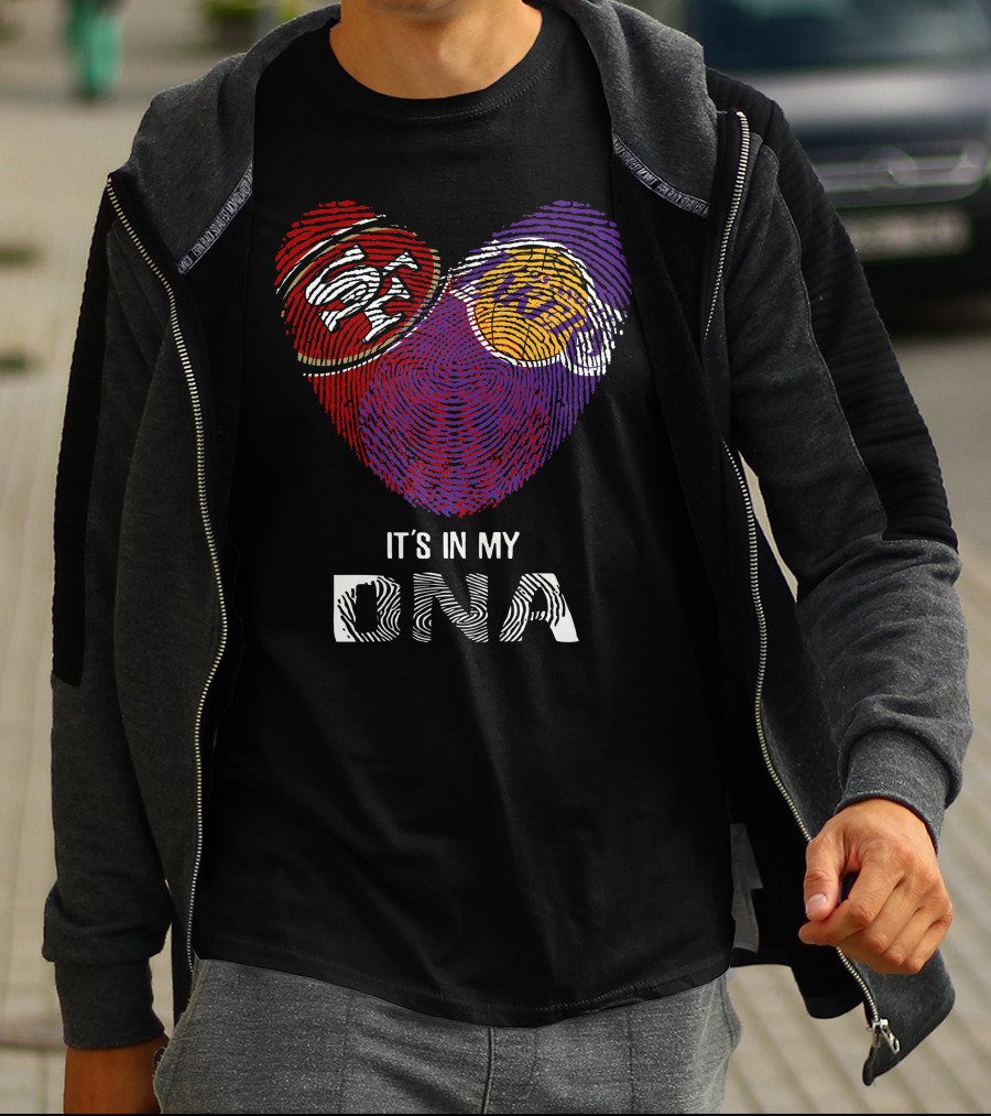 49Ers Lakers Heart Fingerprint It's In My DNA T-Shirt