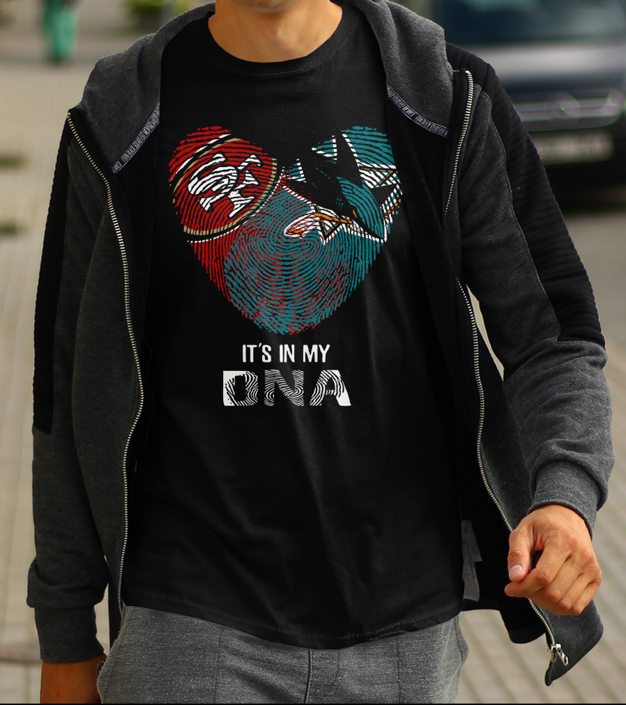 49ers San Jose Sharks Heart Thumbprint It's In My DNA T-Shirt