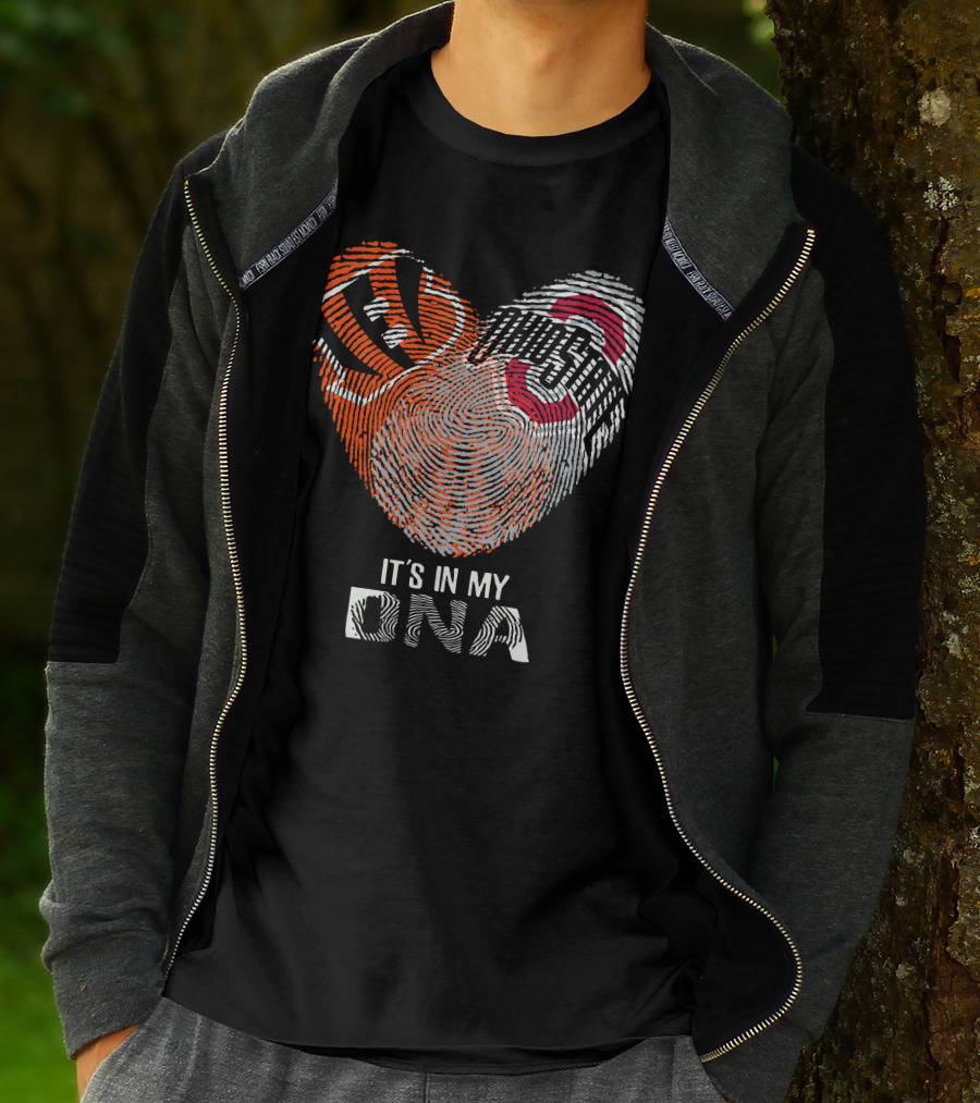 Bengals Ohio State Fingerprint Heart It's In My Dna T-Shirt