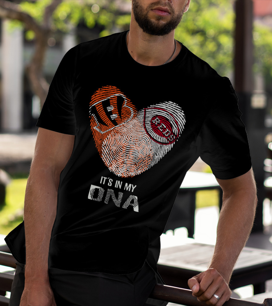 Bengals Reds Fingerprint Heart It's In My DNA T-Shirt