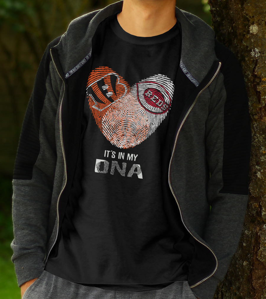 Bengals Reds Fingerprint Heart It's In My DNA T-Shirt