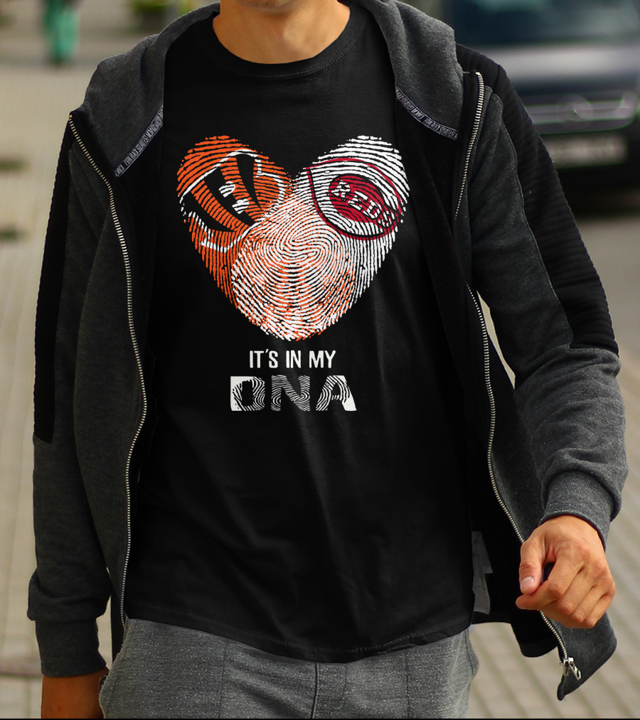 Bengals Reds Fingerprint Heart It's In My DNA T-Shirt