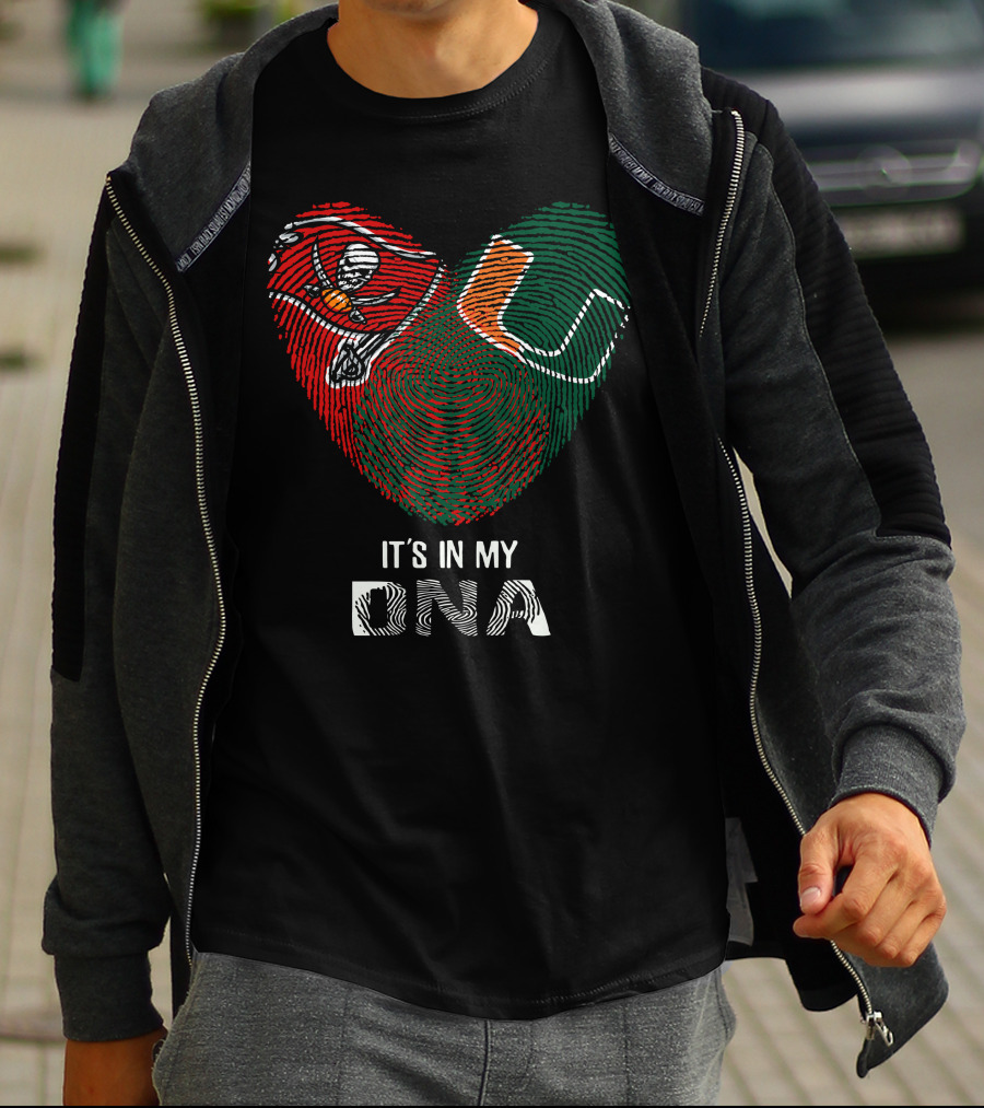 Buccaneers Hurricanes Fingerprint Heart It's In My DNA T-Shirt