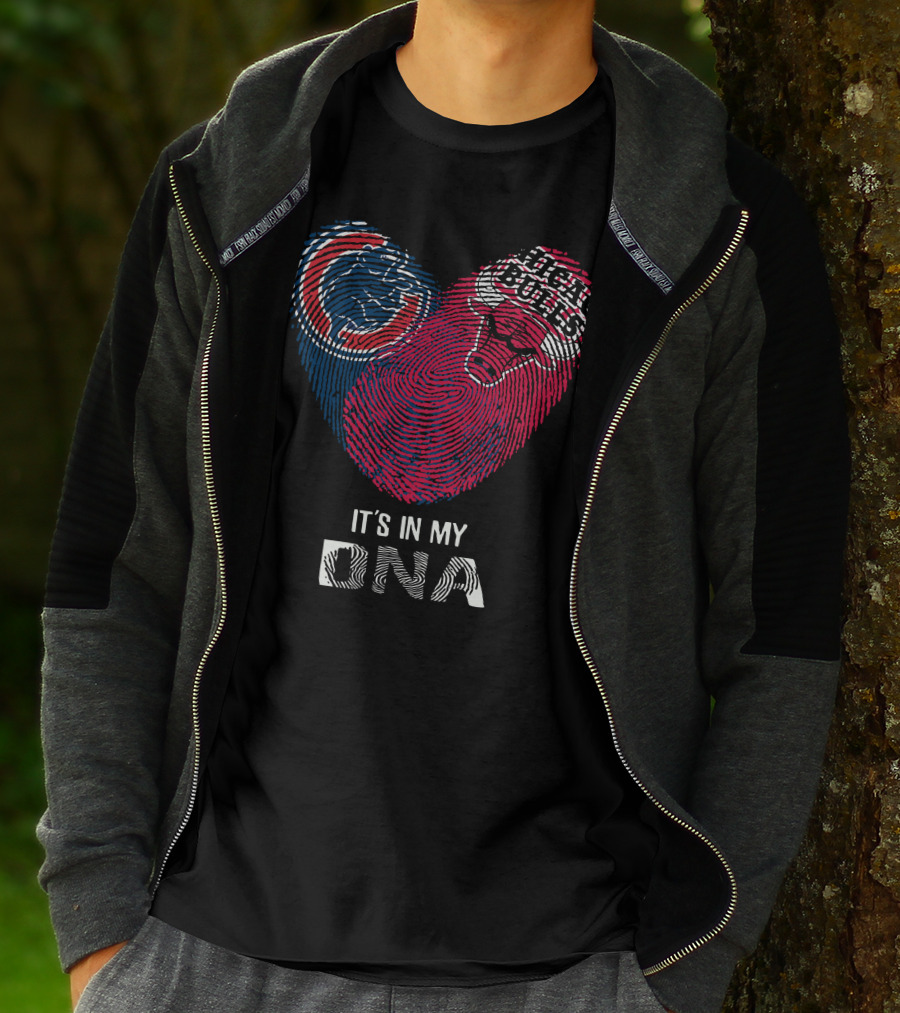 Chicago Cubs Bulls It's In My DNA Fingerprint Heart T-Shirt