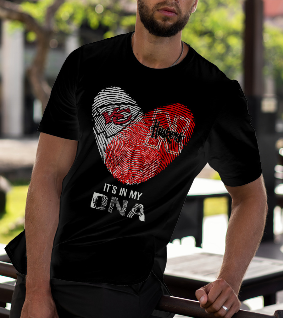 Chiefs Huskers Fingerprint Heart It's In My Dna T-Shirt