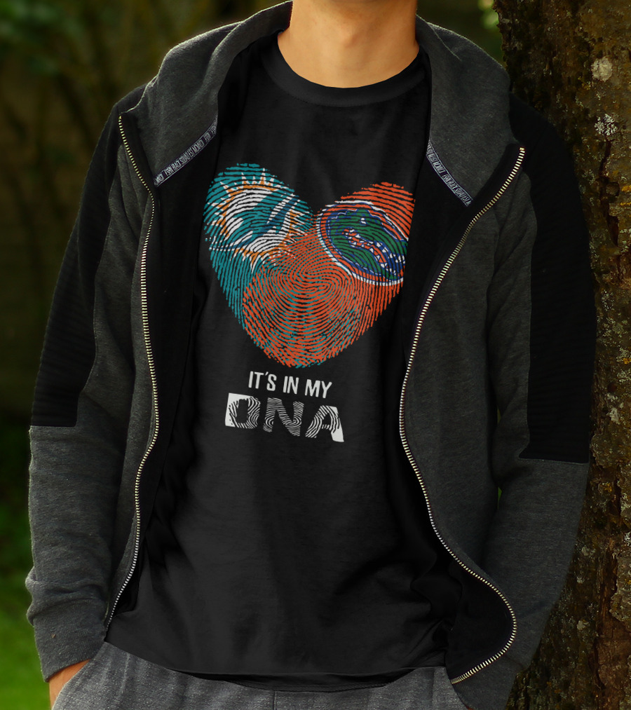 Dolphins Gators It's In My DNA Heart Fingerprint T-Shirt