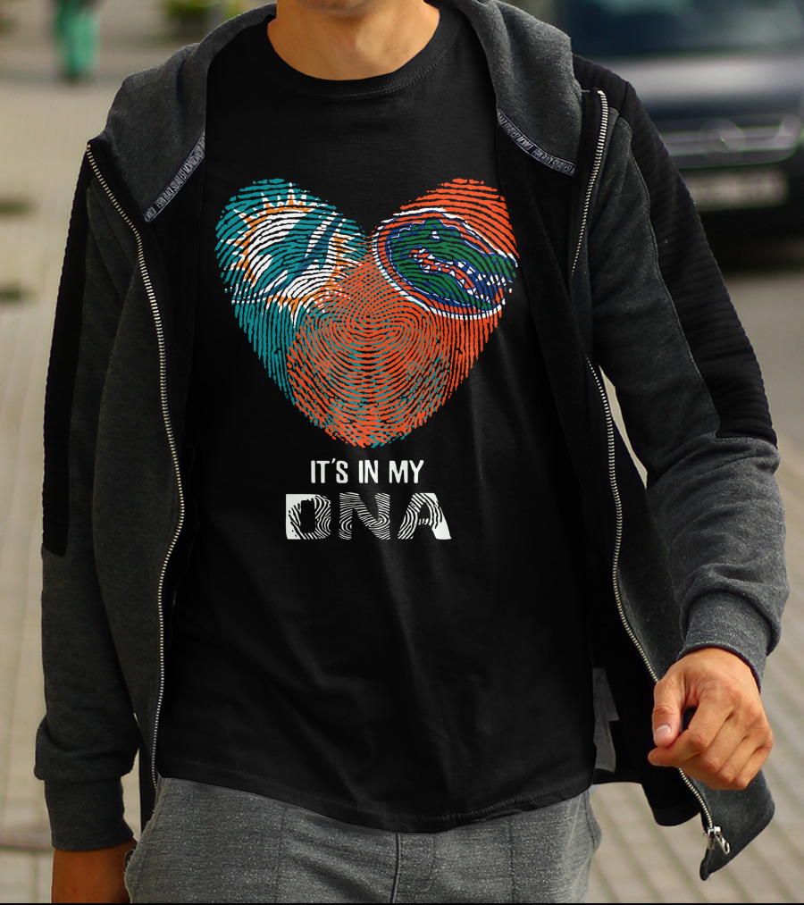 Dolphins Gators It's In My DNA Heart Fingerprint T-Shirt