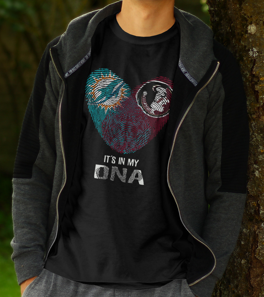 Dolphins Seminoles It's In My DNA Fingerprint Heart T-Shirt
