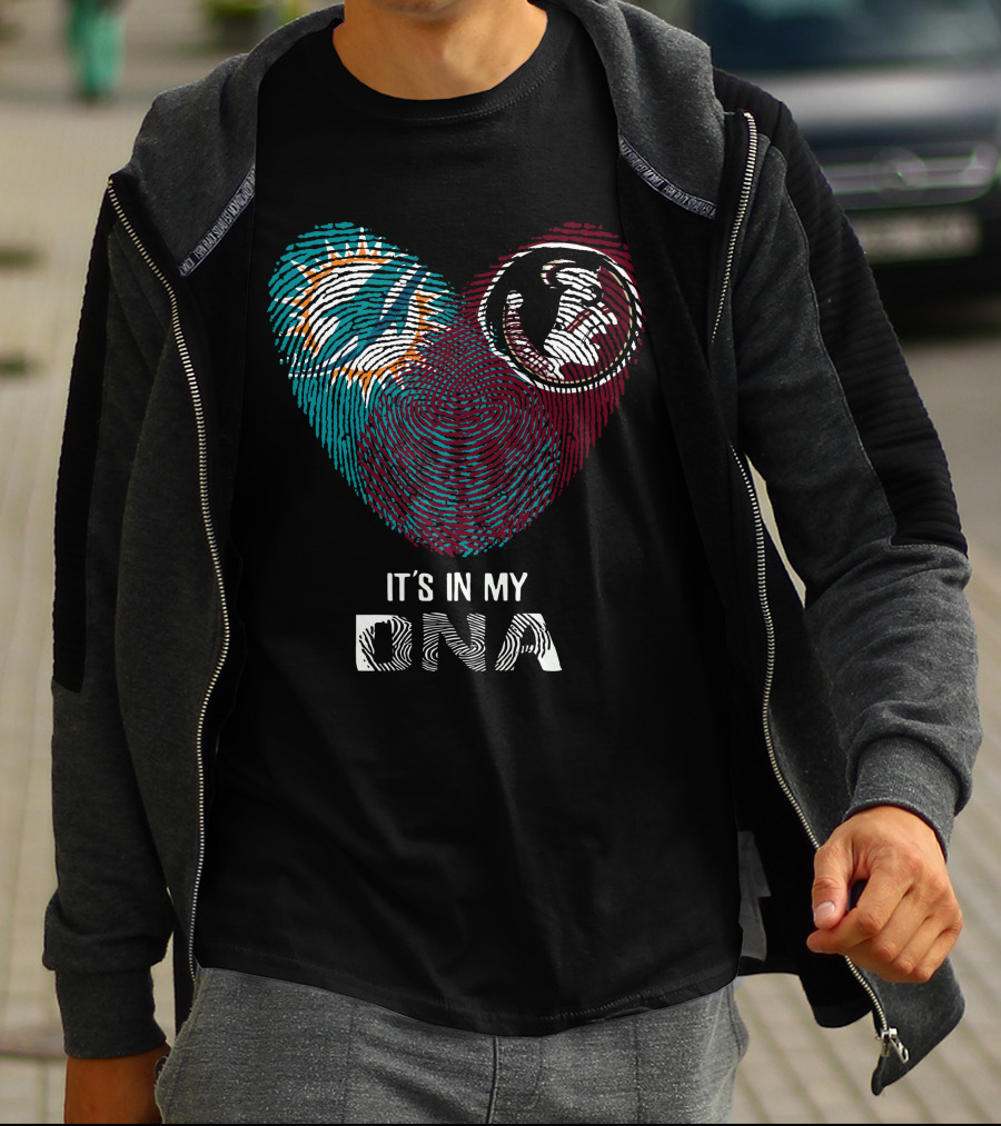 Dolphins Seminoles It's In My DNA Fingerprint Heart T-Shirt