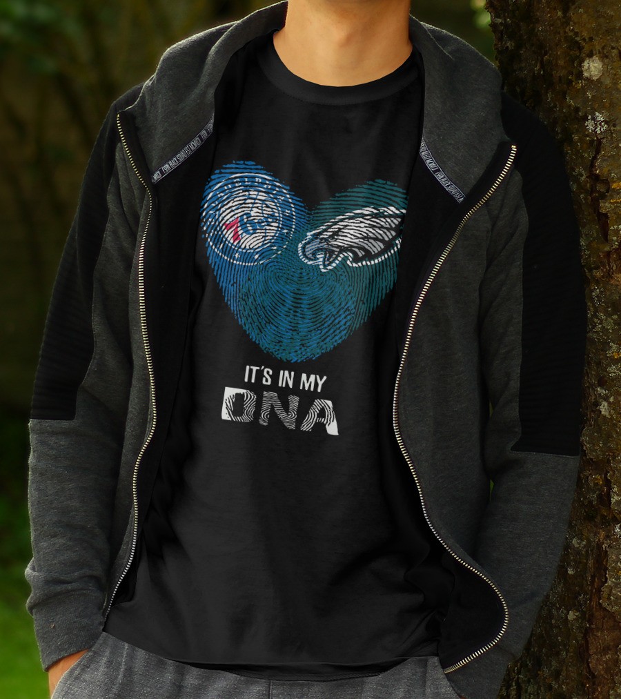 Eagles 76Ers It's In My DNA Fingerprint Heart T-Shirt