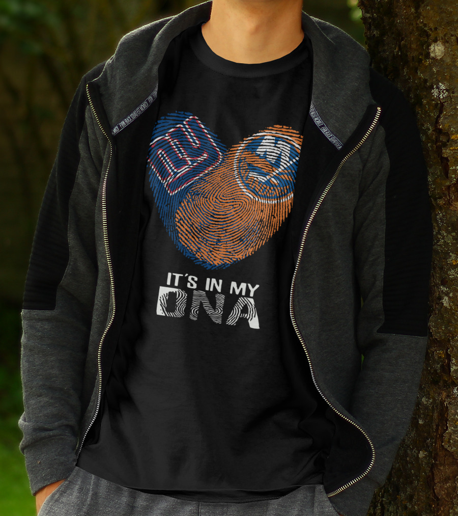Giants Islanders It's In My DNA Fingerprint Heart Logo Combination T-Shirt