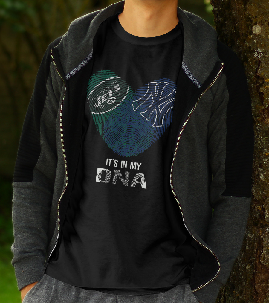 Jets Yankees Fingerprint Heart It's In My DNA T-Shirt