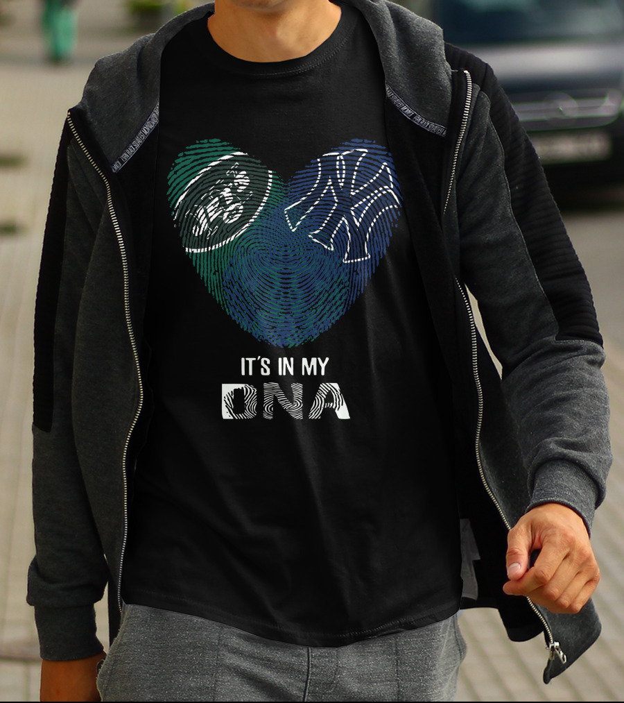 Jets Yankees Fingerprint Heart It's In My DNA T-Shirt