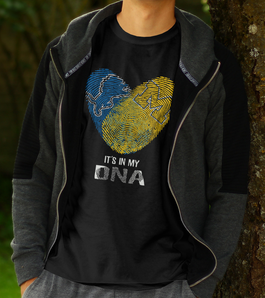 Lions Michigan Wolverines Heart Shaped Fingerprint It's In My Dna T-Shirt
