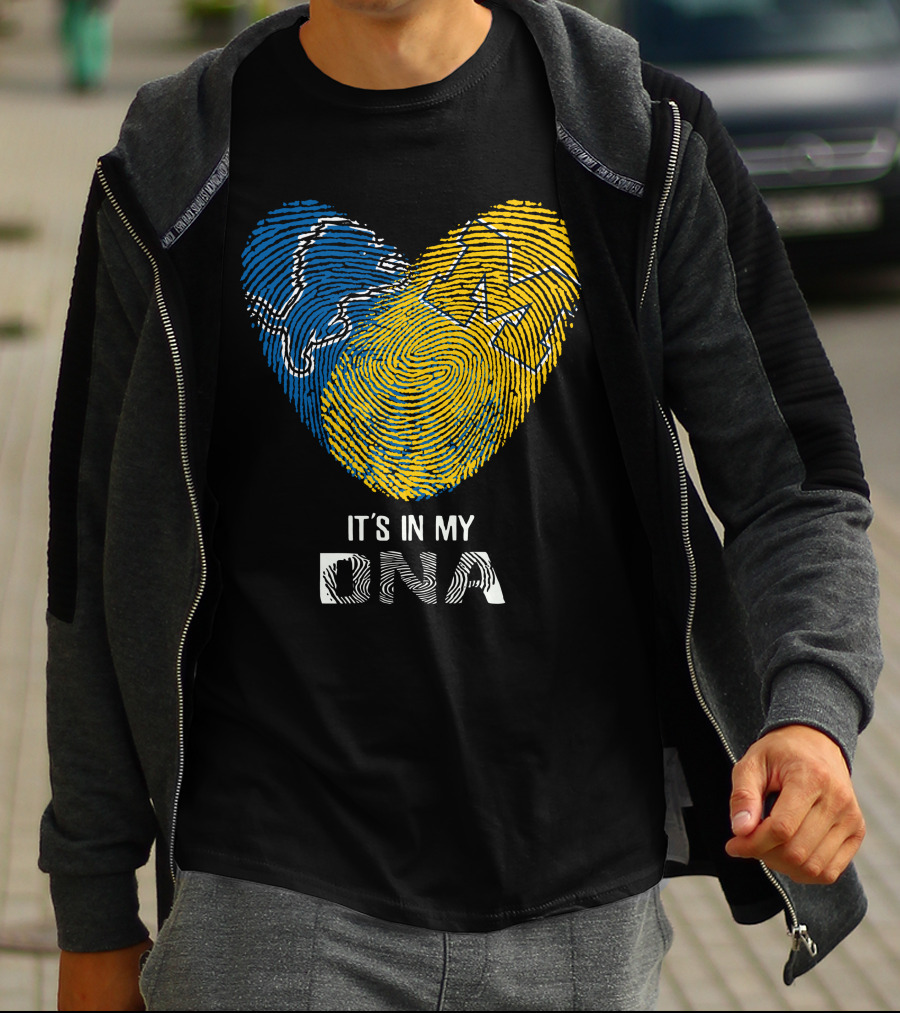 Lions Michigan Wolverines Heart Shaped Fingerprint It's In My Dna T-Shirt