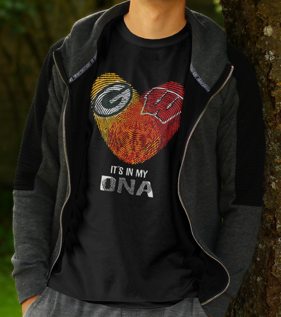 Packers Badgers Heart Fingerprint It's In My DNA T-Shirt