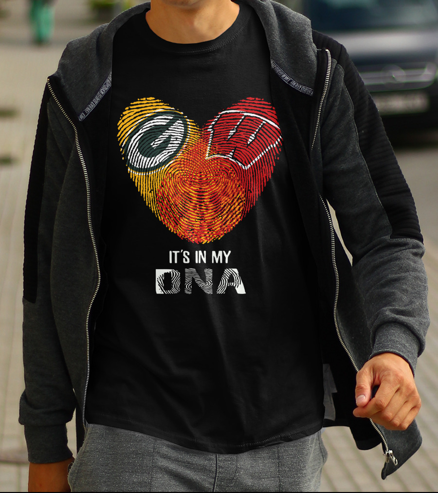 Packers Badgers Heart Fingerprint It's In My DNA T-Shirt