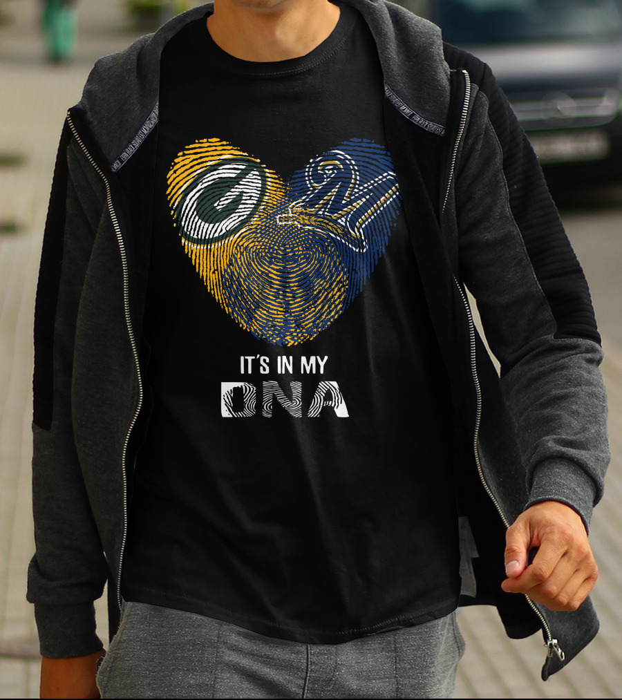 Packers Brewers Heart Fingerprint It's In My DNA T-Shirt
