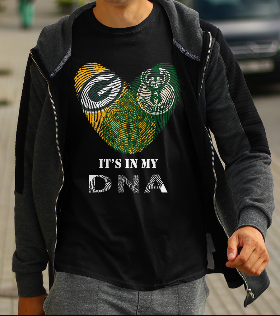 Packers Bucks Heart It's In My Dna Fingerprint T-Shirt