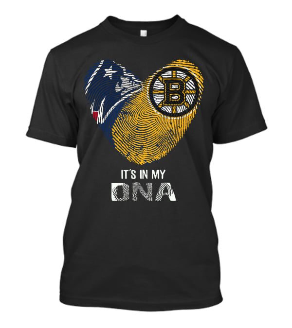 Patriots Bruins Heart It's In My DNA Fingerprint T-Shirt