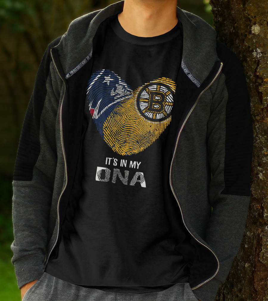 Patriots Bruins Heart It's In My DNA Fingerprint T-Shirt