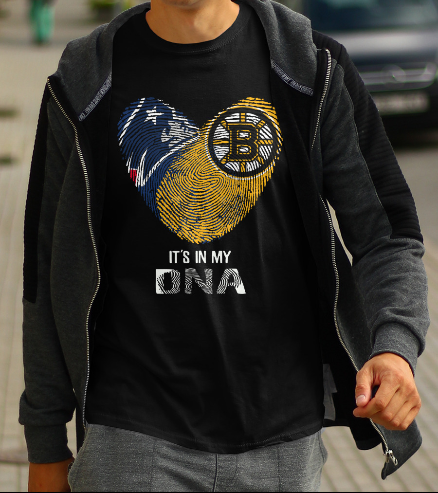 Patriots Bruins Heart It's In My DNA Fingerprint T-Shirt