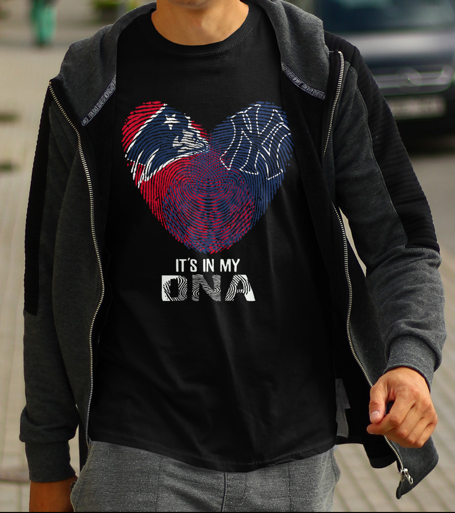 Patriots Yankees It's In My DNA Fingerprint Heart T-Shirt