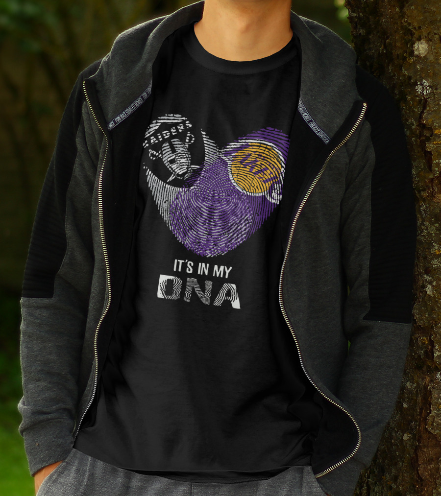Raiders Lakers It's In My DNA Fingerprint Logo Combination T-Shirt