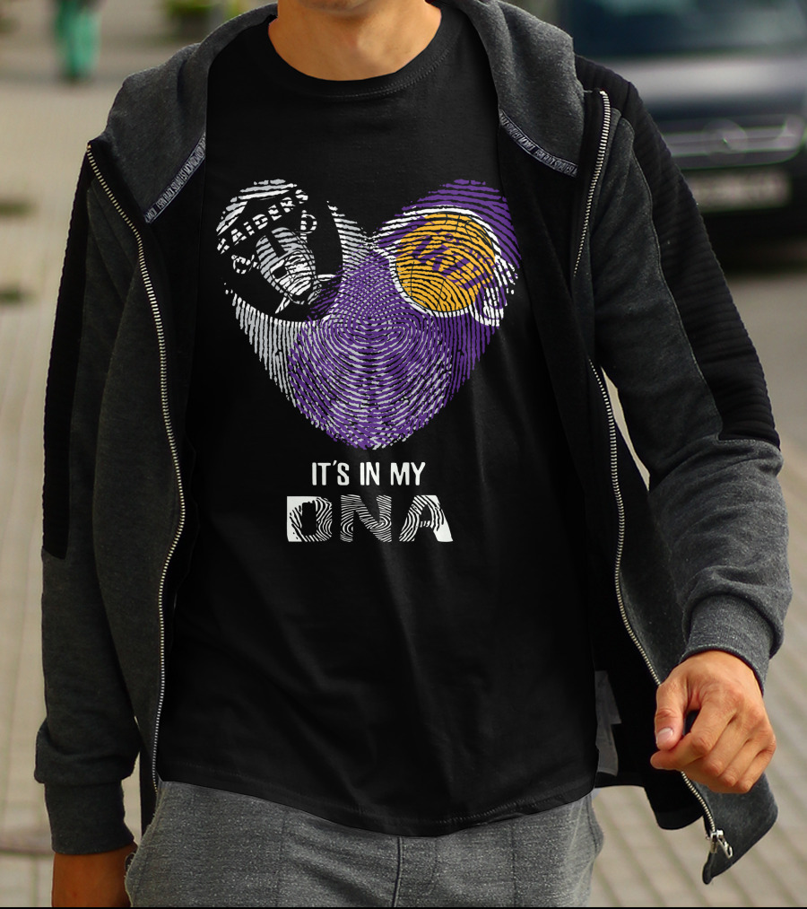Raiders Lakers It's In My DNA Fingerprint Logo Combination T-Shirt