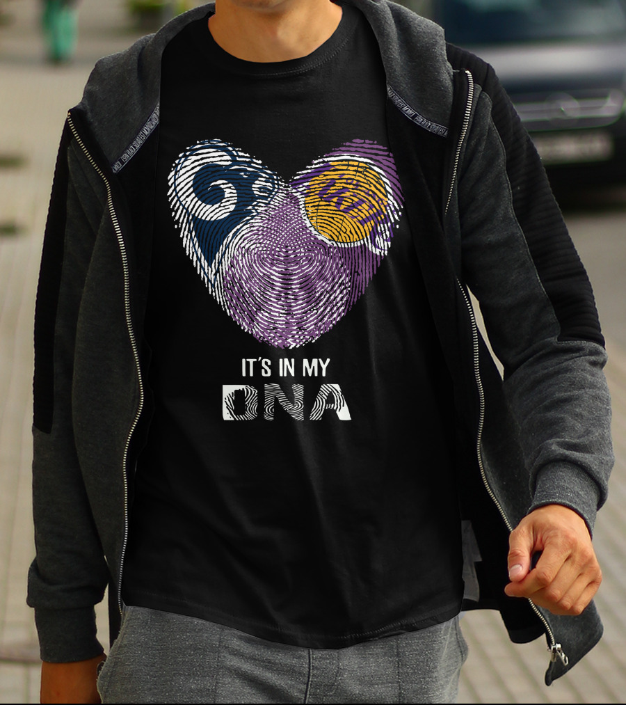 Rams Lakers It's In My Dna Heart Fingerprint T-Shirt