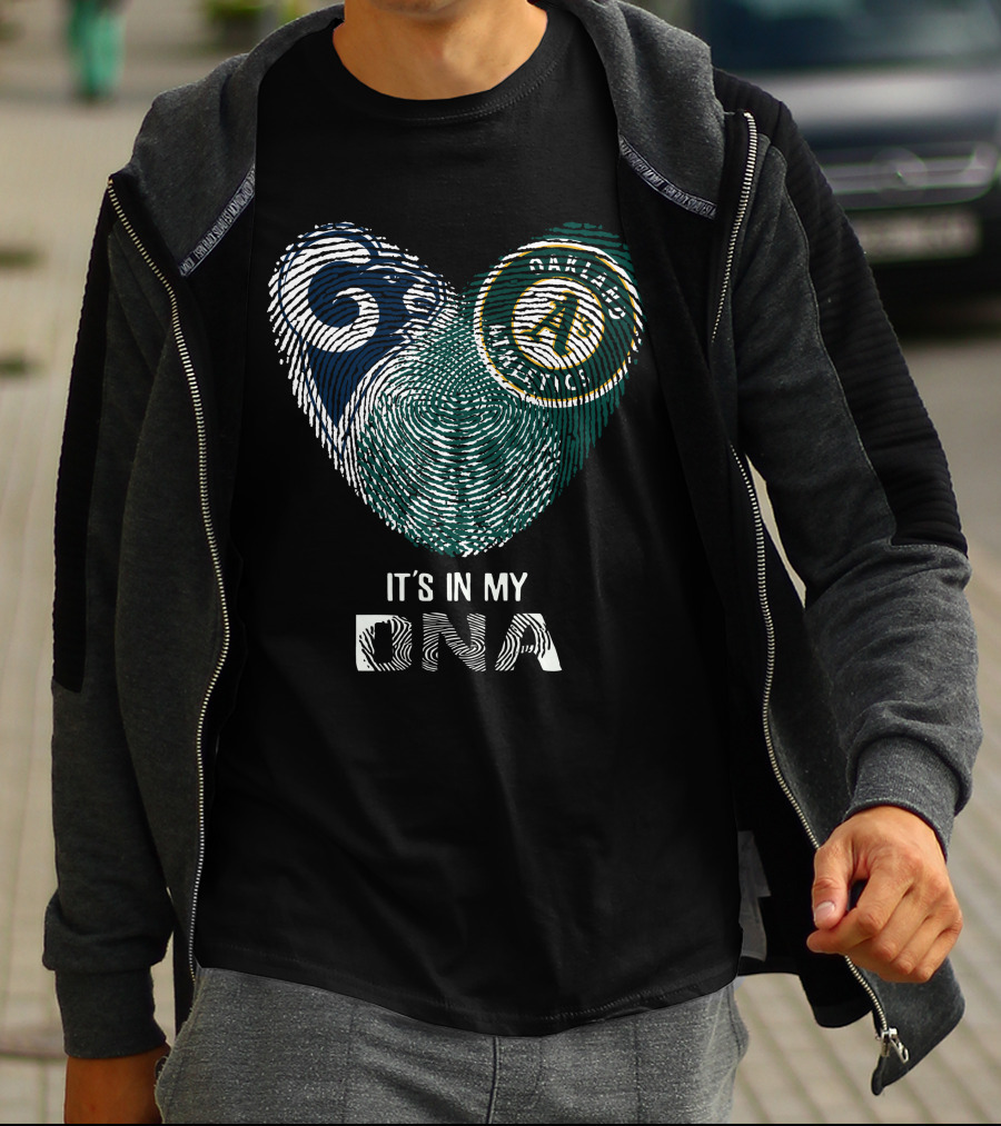 Rams Oakland Athletics It's In My DNA Fingerprint Heart T-Shirt