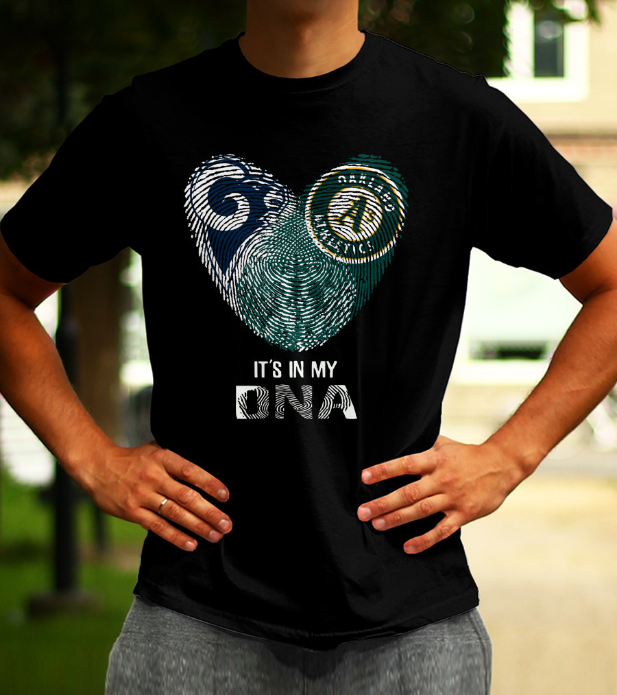 Rams Oakland Athletics It's In My DNA Fingerprint Heart T-Shirt
