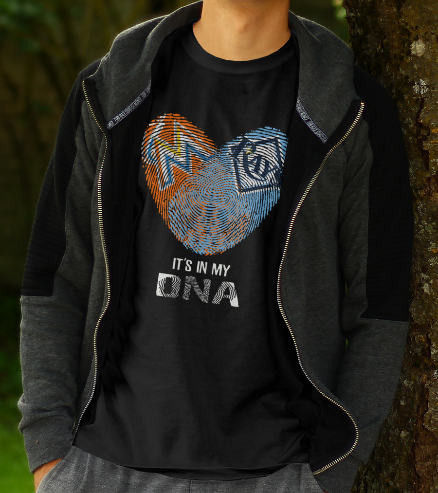 It's In My DNA Rays Marlins Heart Fingerprint T-Shirt