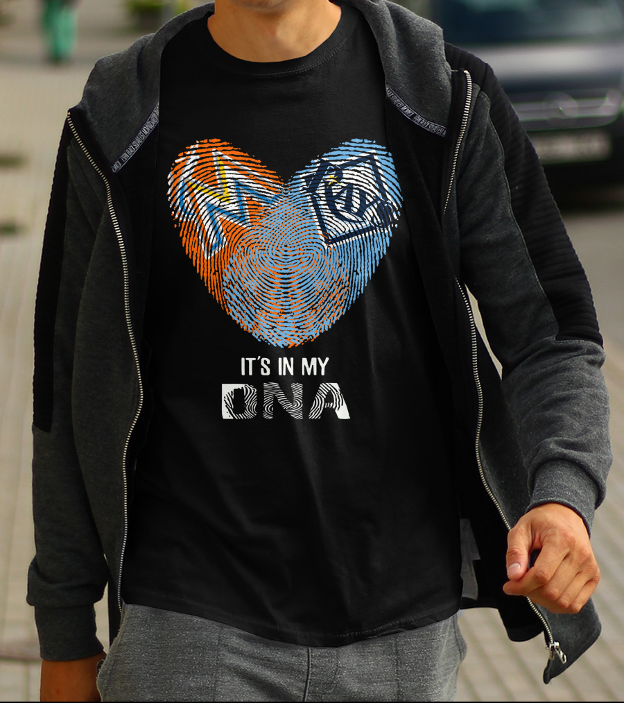 It's In My DNA Rays Marlins Heart Fingerprint T-Shirt